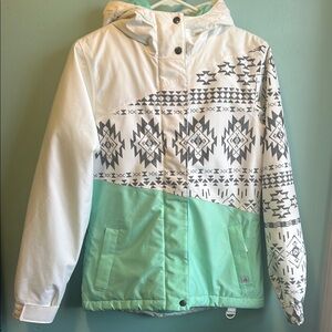 Aperture Green and White Ski Jacket with Nordic Pattern